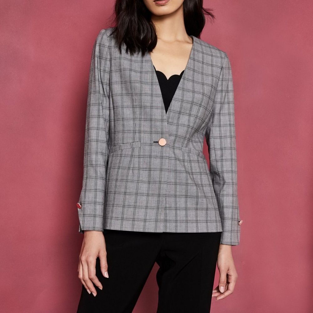 NWT TED BAKER Collarless Check Blazer, US 4, Work to Dinner, Modern Fit